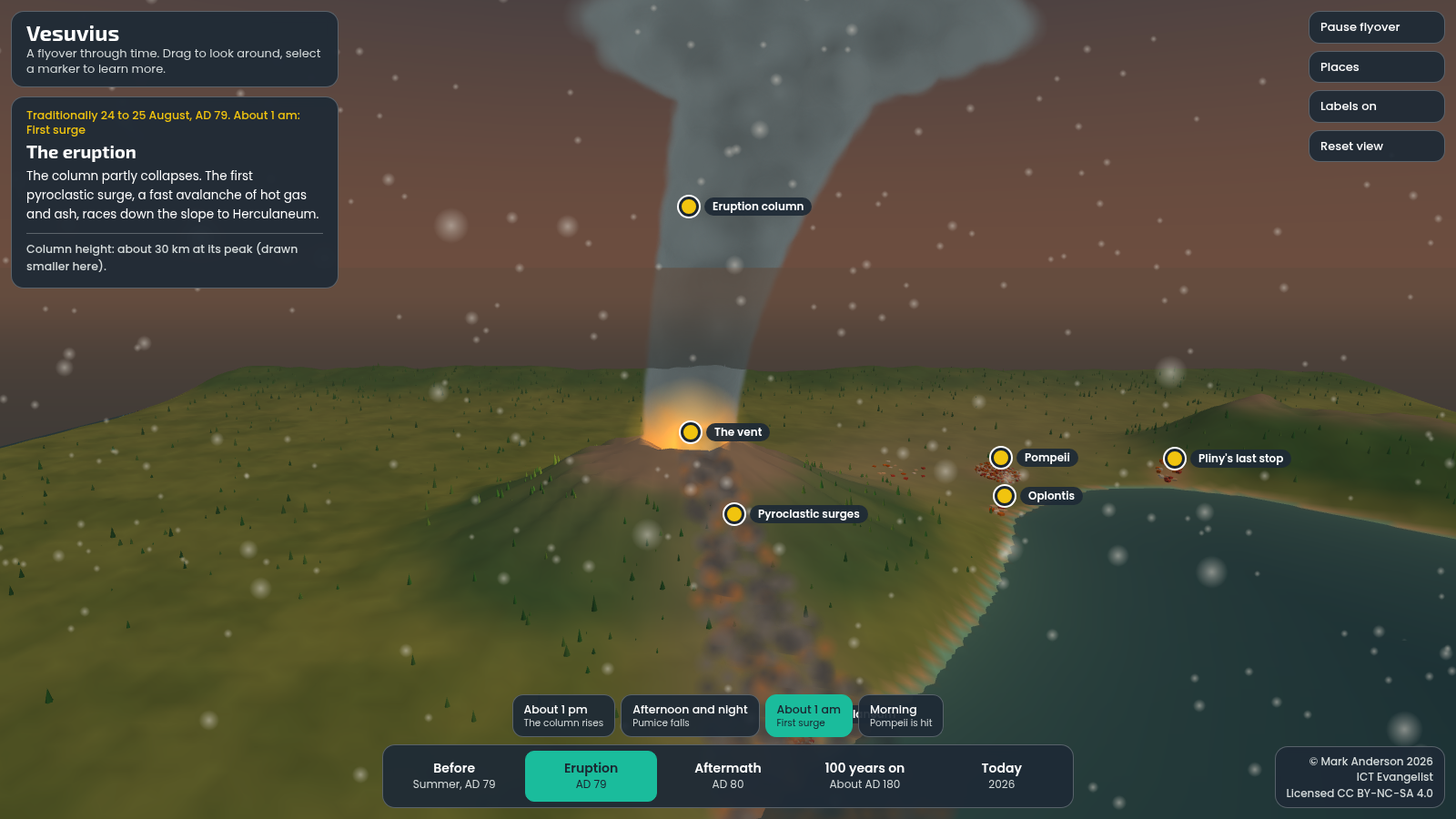 The eruption phase of the interactive Vesuvius flyover